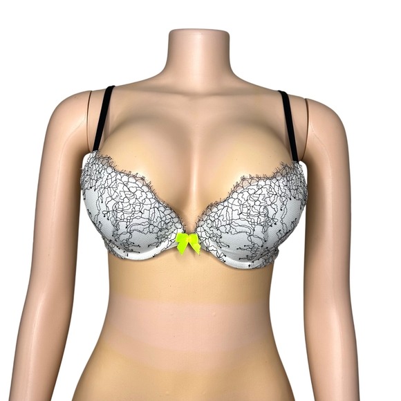 Victoria's Secret Very Sexy Pigeonnant Push Up Bra Size 34B Cream Black - Picture 1 of 8